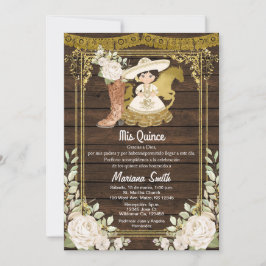 Invitación Madera Rústica Oro Charro Mexicano Señorita Quince
