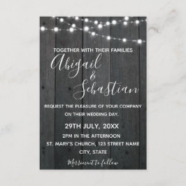 Invitación Madera Rústica Oscura, con String Lights.