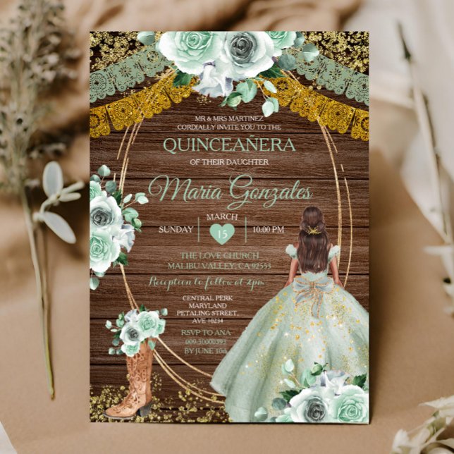 Invitación Madera Rústica Sage Green Mexicana Quinceañera (Subido por el creador)