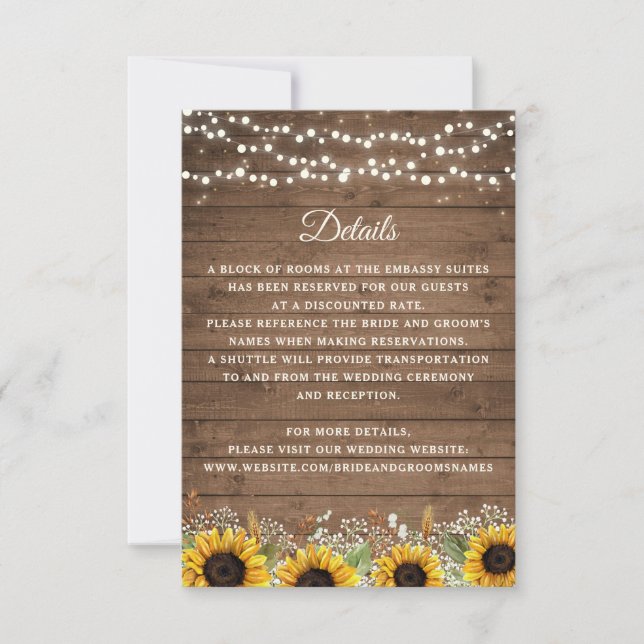 Invitación Madera Rustica Sunflowers Boda de Respiración del  (Anverso)