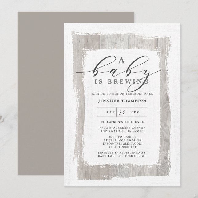 Invitación Madera Rústica Un Bebé Está Preparando Baby Shower (Anverso / Reverso)