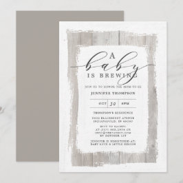 Invitación Madera Rústica Un Bebé Está Preparando Baby Shower