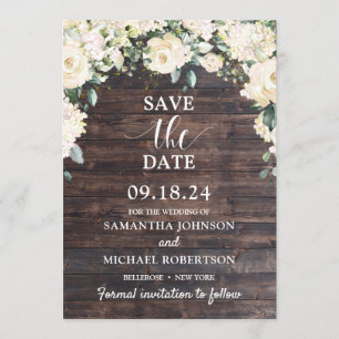Invitación Madera rústica vegetación floral blanca ahorra la 