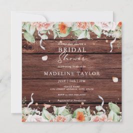 Invitación Madera rústica y ducha de novias cuadrada floral c