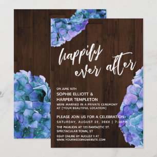 Invitación Madera Rústica y Hortensia Azul Felices para Siemp