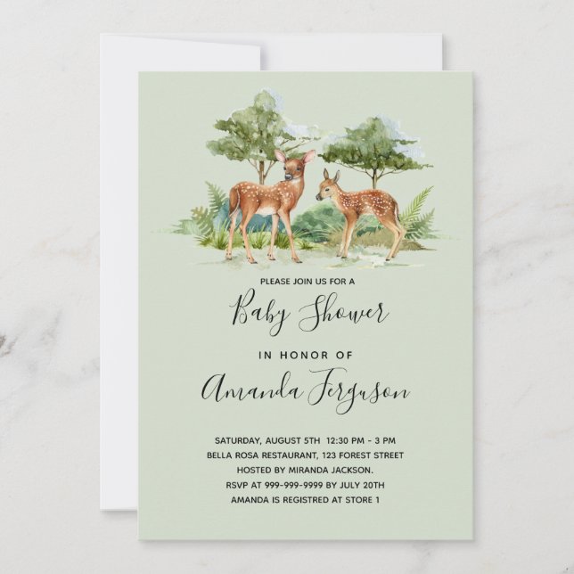 Invitación Madera silvestre de venado con leche de bebé (Anverso)
