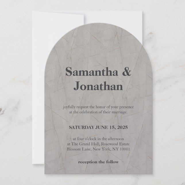 Invitación Madera texturizada de mármol de boda (Anverso)