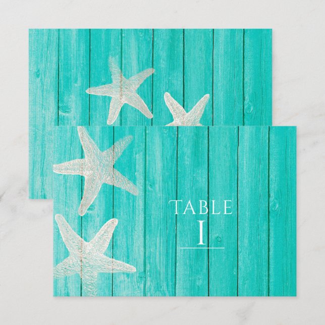 Invitación Madera verde azulada y Starfish Beach Elegante núm (Anverso / Reverso)