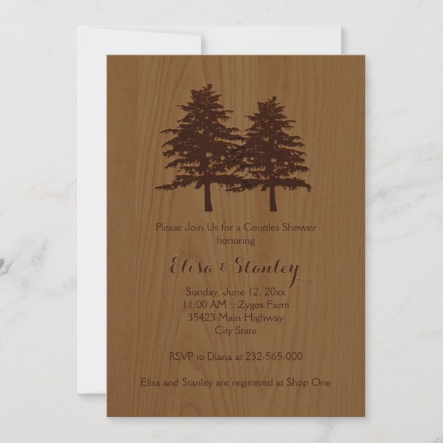 Invitación Madera y árboles bodas de madera marrón duchan (Anverso)