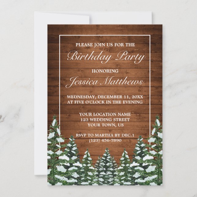 Invitación Madera y bosque de nieve Personalizado de pino de  (Anverso)