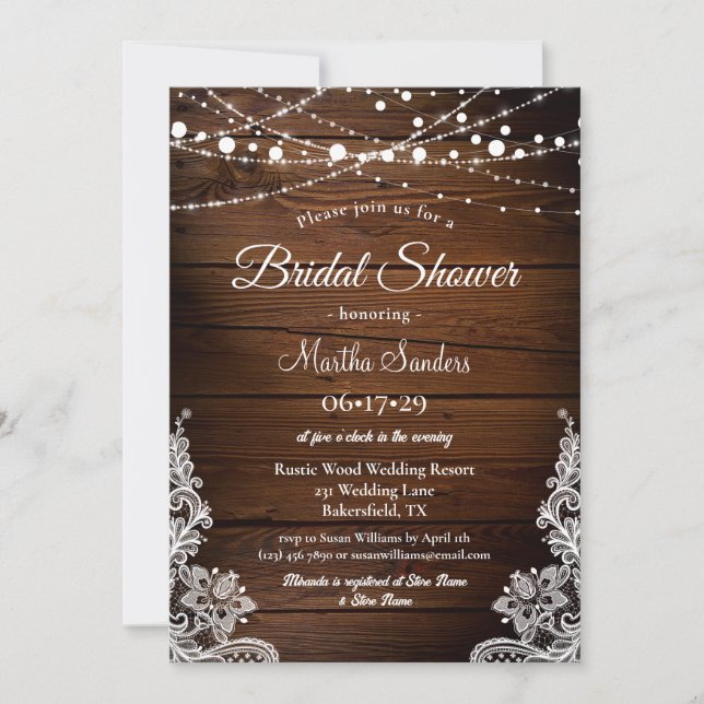 Invitación Madera y cadenas rusas iluminan ducha de novia (Anverso)