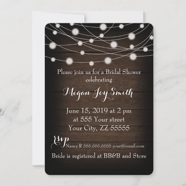 Invitación Madera y cuerdas rusas iluminan la ducha nupcial (Anverso)