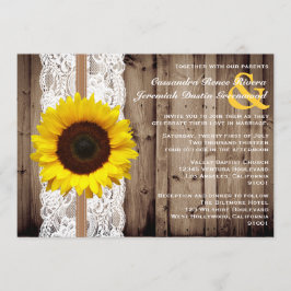 Invitación Madera y encaje rústicos con Boda de girasol