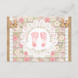 Invitación Madera y flores rusticas Baby Shower rosa y tan