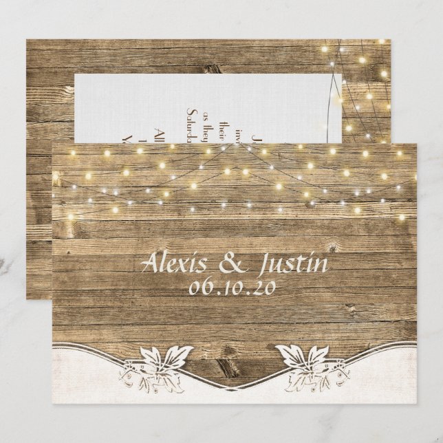 Invitación Madera y luces de granero boda (Anverso / Reverso)