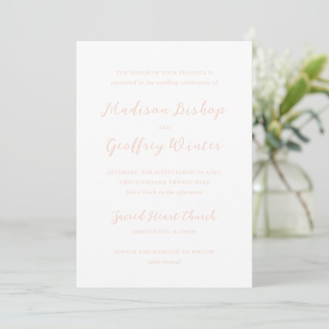 Invitación Madison Peach Elegant Wedding (Anverso de pie)