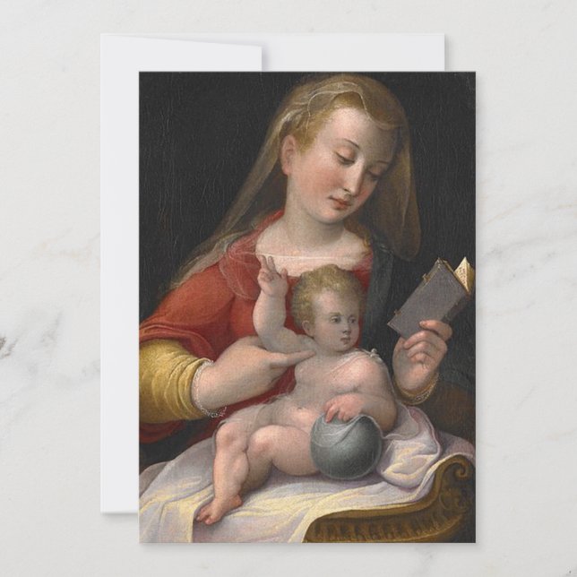 Invitación Madonna y niño con libro - Navidades (Anverso)