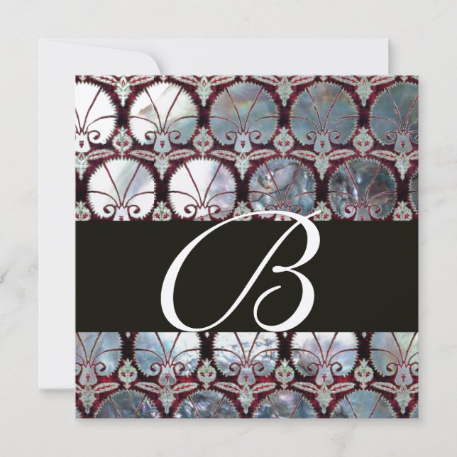 INVITACIÓN MADRE BLANCA DE PEARL DAMASK CARNATIONS MONOGRAM (Anverso)