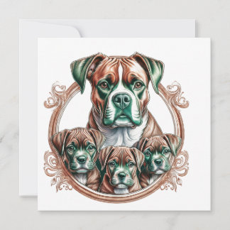 Invitación Madre Boxer Y Sus 3 Cachorros