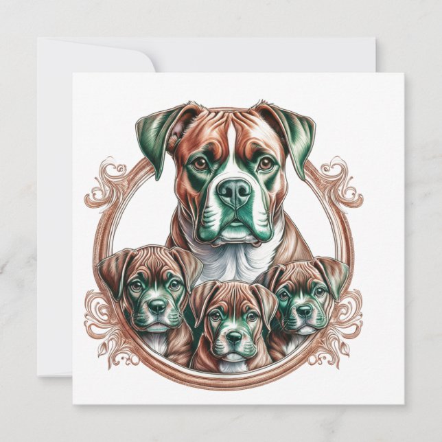 Invitación Madre Boxer Y Sus 3 Cachorros (Anverso)