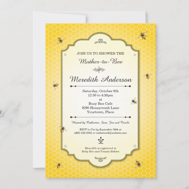 Invitación Madre de abeja para ser Baby Shower (Anverso)