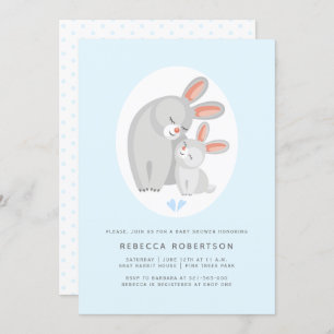 Invitación Madre de conejo y ducha de bebé azul conejo