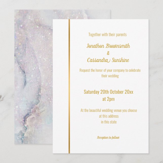 INVITACIÓN MADRE DE PEARL LILAC MÁRMOL BODA DE ORO INVITADO (Anverso / Reverso)