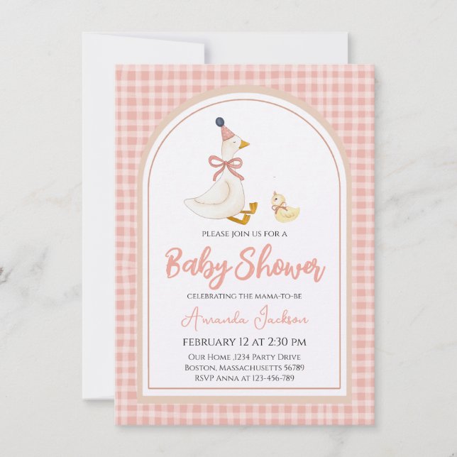 Invitación Madre dulce, ganso y Baby Shower rosa brillante (Anverso)