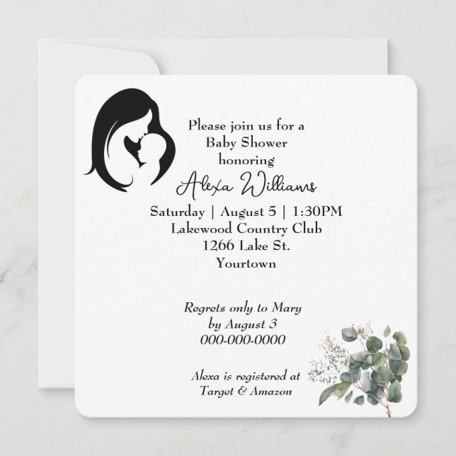 Invitación Madre e hijo en Baby Shower blanco (Anverso)