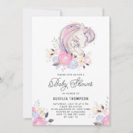 Invitación Madre e hijo Unicornio Purpurina Baby Shower