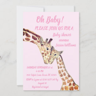 Invitación Madre educada bebé niña jirafa Safari Boho Animale