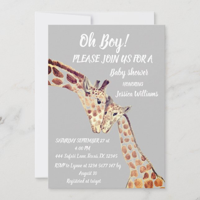 Invitación Madre educada niño bebé Giraffe Safari Boho Animal (Anverso)