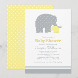 Invitación Madre Elefante Yellow Gray Dots Baby Shower