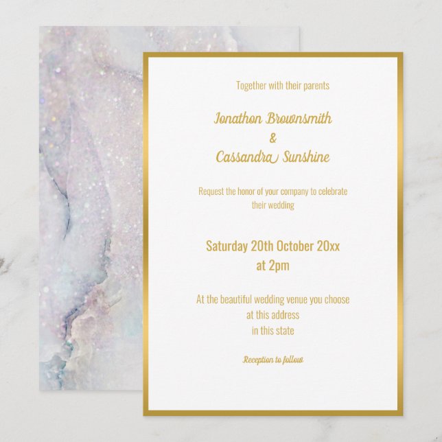 INVITACIÓN MADRE ELEGANTE DE BODA DE MÁRMOL PERLA (Anverso / Reverso)