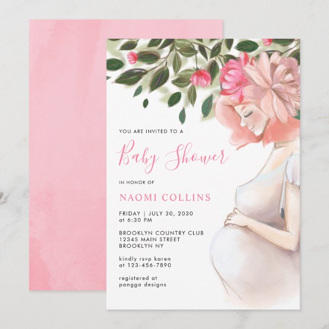 Invitación Madre embarazada Floral Madre madre madre Baby Sho (Anverso / Reverso)