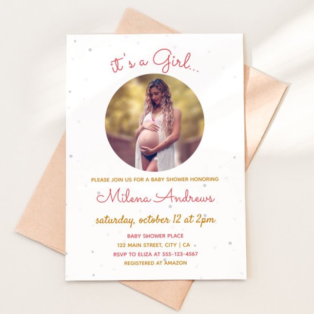 Invitación Madre embarazada foto foto redonda bebé ducha (Subido por el creador)