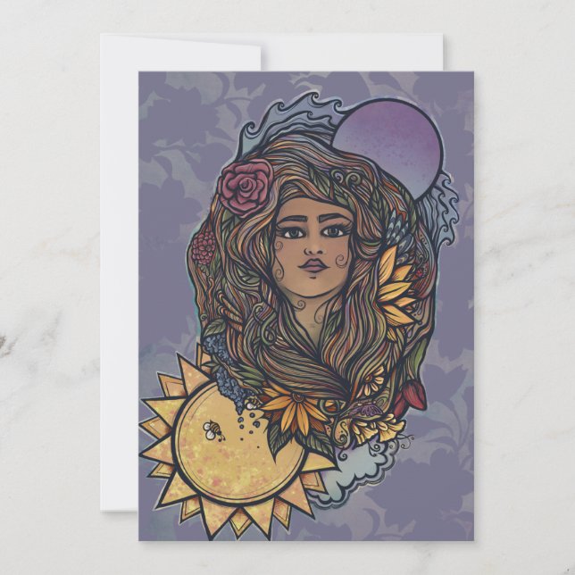 Invitación Madre Gaia Diosa de la Tierra Tarot el mundo (Anverso)