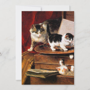 Invitación Madre gata y gatitos en la mesa