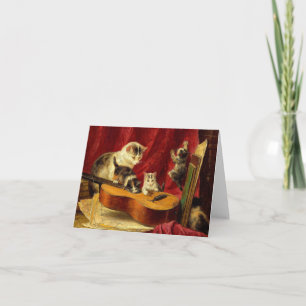 Invitación Madre gata y gatitos jugando con guitarra