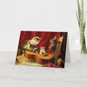 Invitación Madre gata y gatitos jugando con guitarra