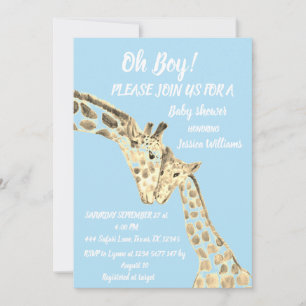 Invitación Madre linda bebé Giraffe Safari Boho Animales Azul