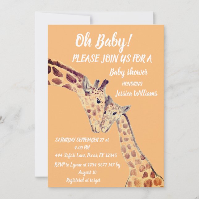 Invitación Madre linda bebé Giraffe Safari Boho Animales invi (Anverso)