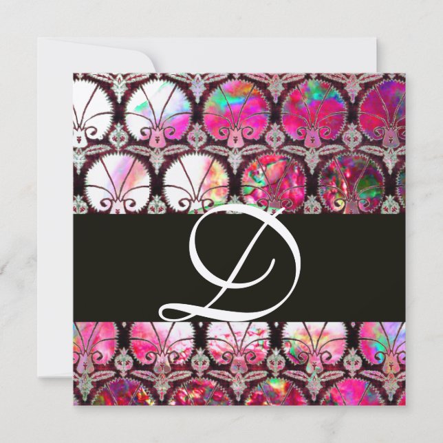 INVITACIÓN MADRE ROSA DE PEARL DAMASK CARNATURAS MONOGRAM (Anverso)