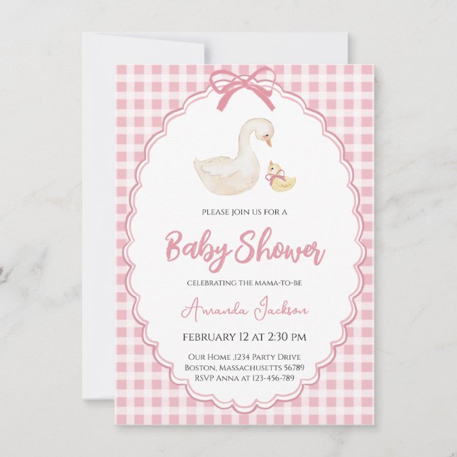 Invitación Madre rosa, ganso y Baby Shower grosero (Anverso)