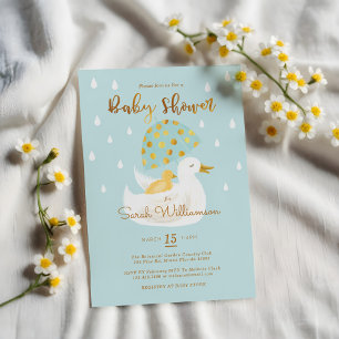 Invitación Madre y bebé amarillo Ducky Luz del paraguas azul