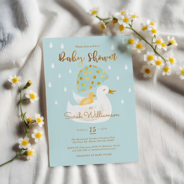 Invitación Madre y bebé amarillo Ducky Luz del paraguas azul (Mother & Baby Yellow Ducky Umbrella Light Blue Invitation)