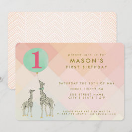 INVITACIÓN MADRE Y BEBÉ GIRAFFE Y BALLÓN | CUMPLEAÑOS