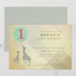 INVITACIÓN MADRE Y BEBÉ GIRAFFE Y BALLÓN| CUMPLEAÑOS