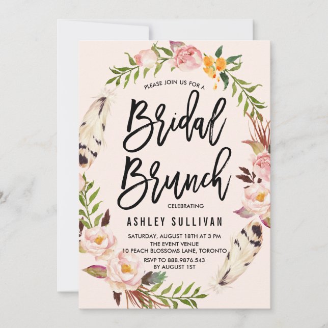 Invitación Madres bohemias y brunch marrón floral (Anverso)