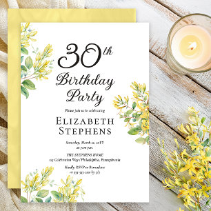 Invitación Madreselva Elegante Cumpleaños 30 Floral Amarillo